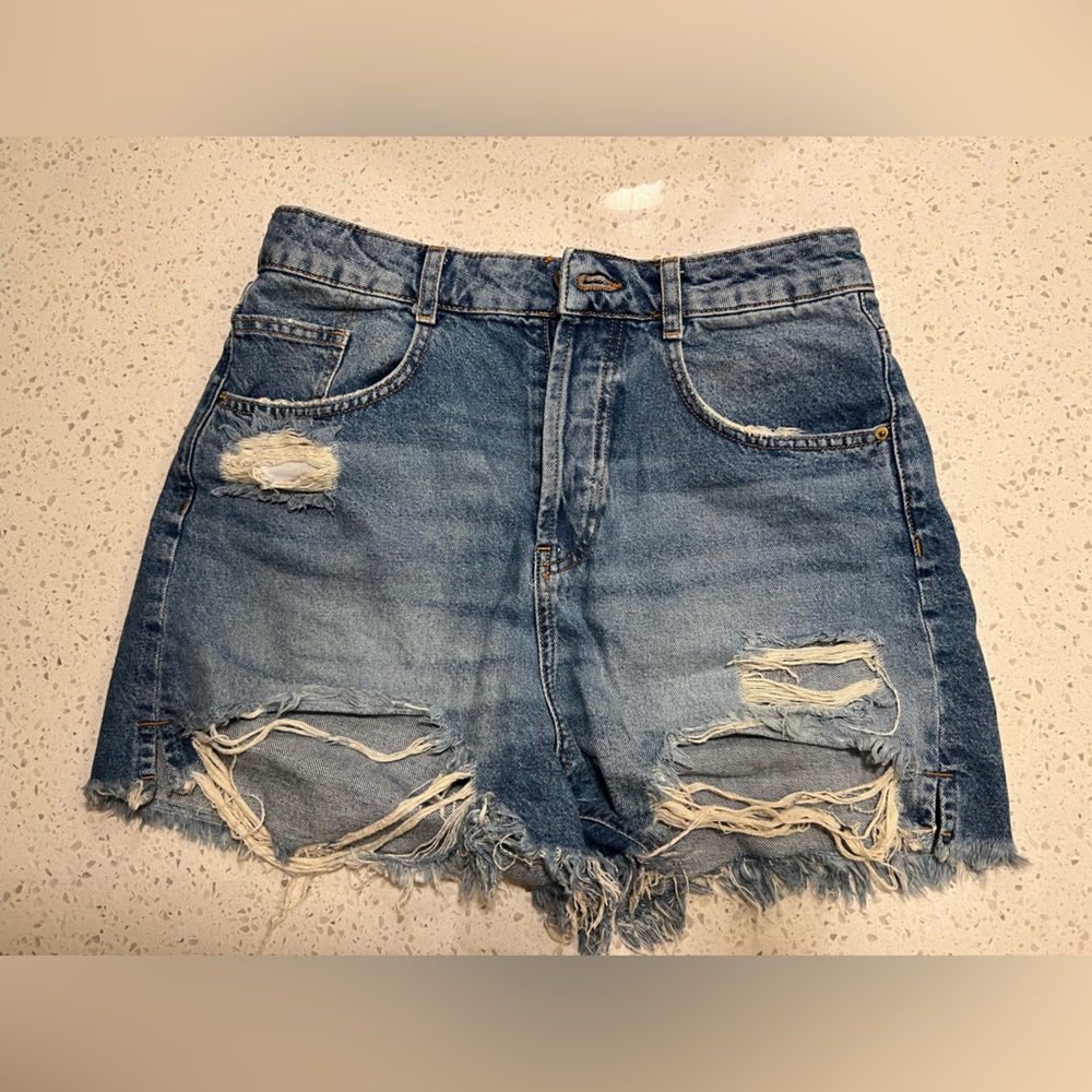 Zara Ripped Jean Shorts